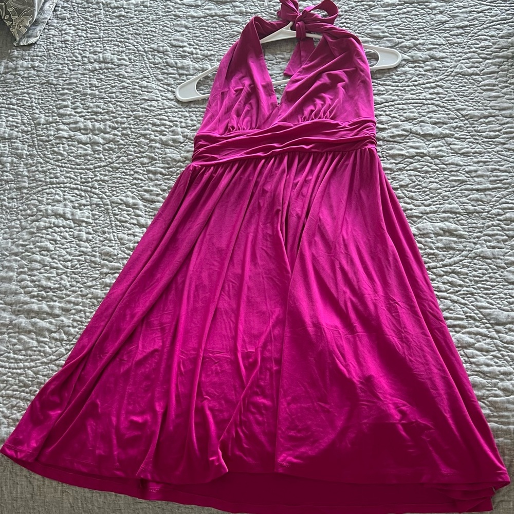 Moda International Fuchsia Halter Top Dress with Matching Scarf